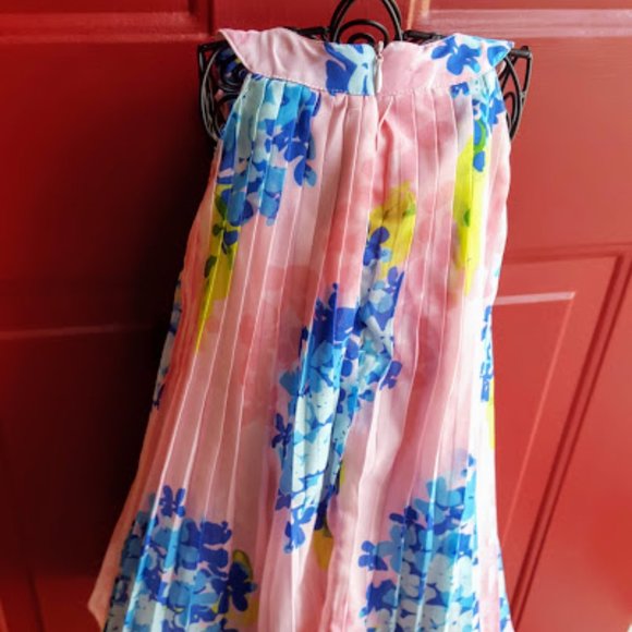 MAXGirls Pink Chiffon Floral Pleated BabyDoll,3-4Y - Picture 3 of 6